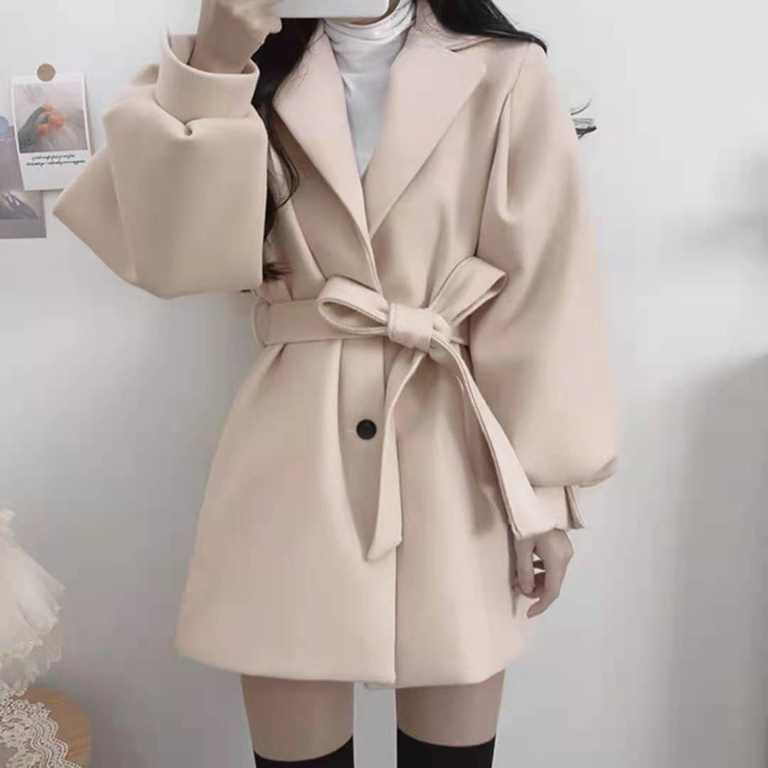 Street Fashion China - Allingentle Ivory Damska marynarka wełniana, modna