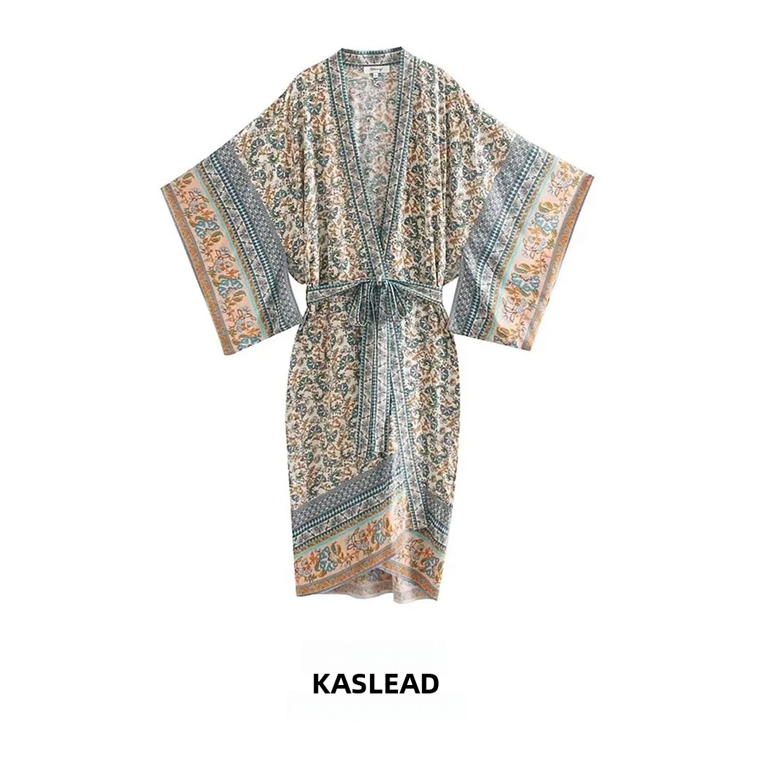 Street Fashion Kimono - KASLEAD Nowa Damska Sukienka-Kimono w Stylu