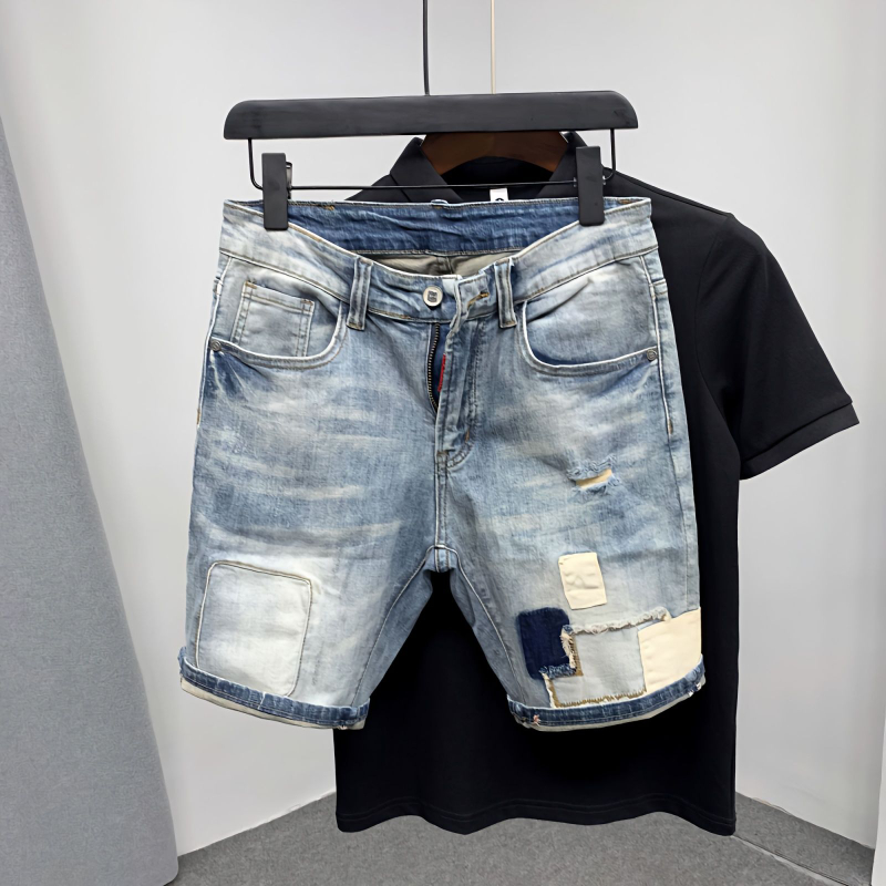 Distressed Jean Rip - Proste męskie spodenki jeansowe Ripped Jorts