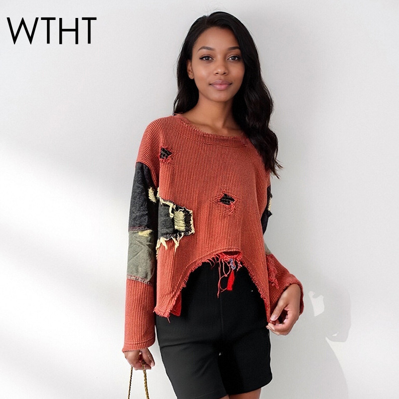 Street Fashion Winter 2025 - WTHT Modny Damski Sweter z Nieregularnymi