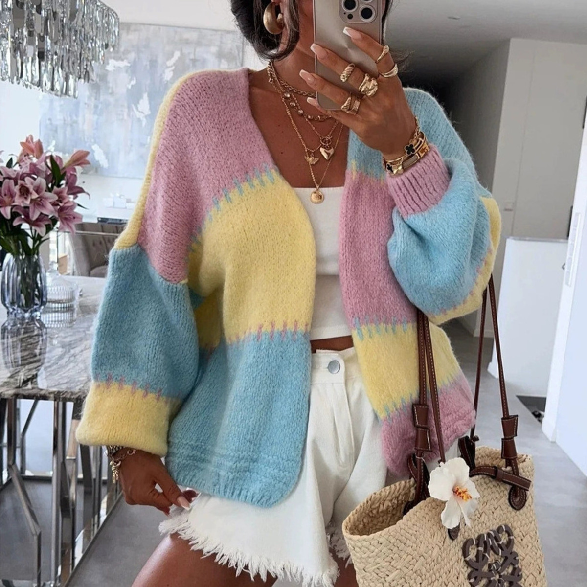 Street Fashion Winter 2025 - Kardigan damski w stylu patchwork z